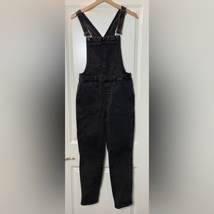 Madewell Lunar Wash Washed Black Stretch Cotton Skinny Overalls EUC Size M